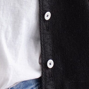 Vintage Black Overdye Pile Long Liner Jacket Unisex 50s Terry Cloth Texture Coat Silky M L XL White Buttons