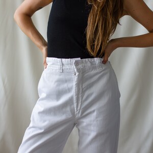 Vintage 27 28 Waist White Chino Pant Unisex High Waist 60s Cotton Chinos Made in USA Pants Zipper Fly image 5