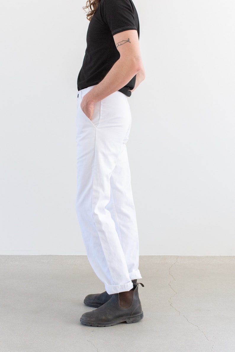 Vintage 31 34 39 42 Waist White Cotton Blend Utility Painter Pants Unisex High Rise Button Fly Trousers WP004 image 6