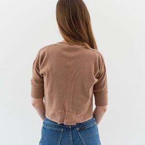 Vintage Ballet Pink Button Up Crop Thermal Shirt Rib Knit Picot Edging Cotton Undershirt XS S PT02 image 6