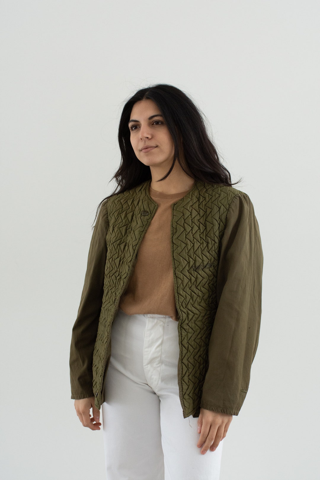Doublure verte vintage Manteau en coton matelassé réversible en