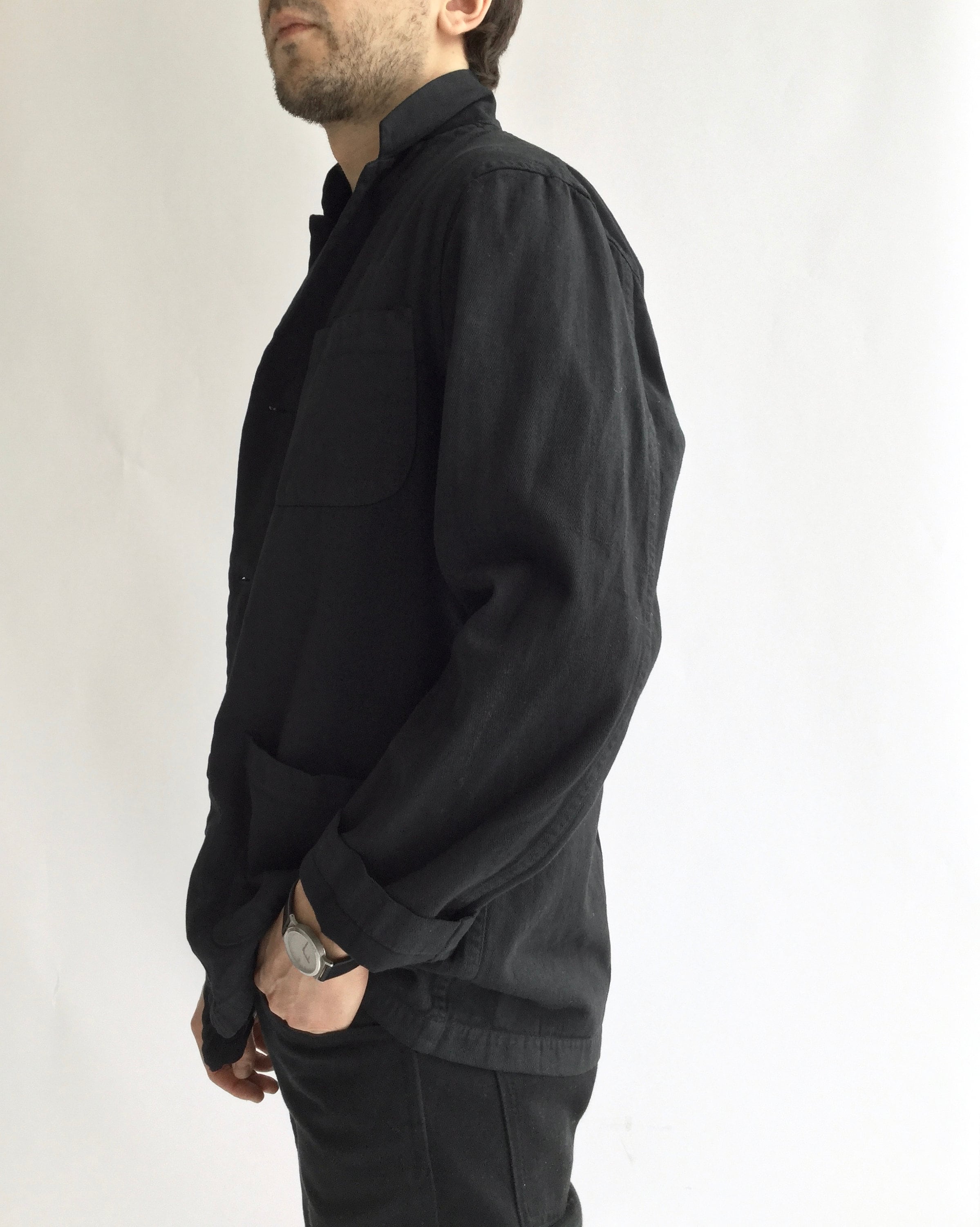 Vintage Black Chore Jacket Round Three Pocket Unisex Cotton French