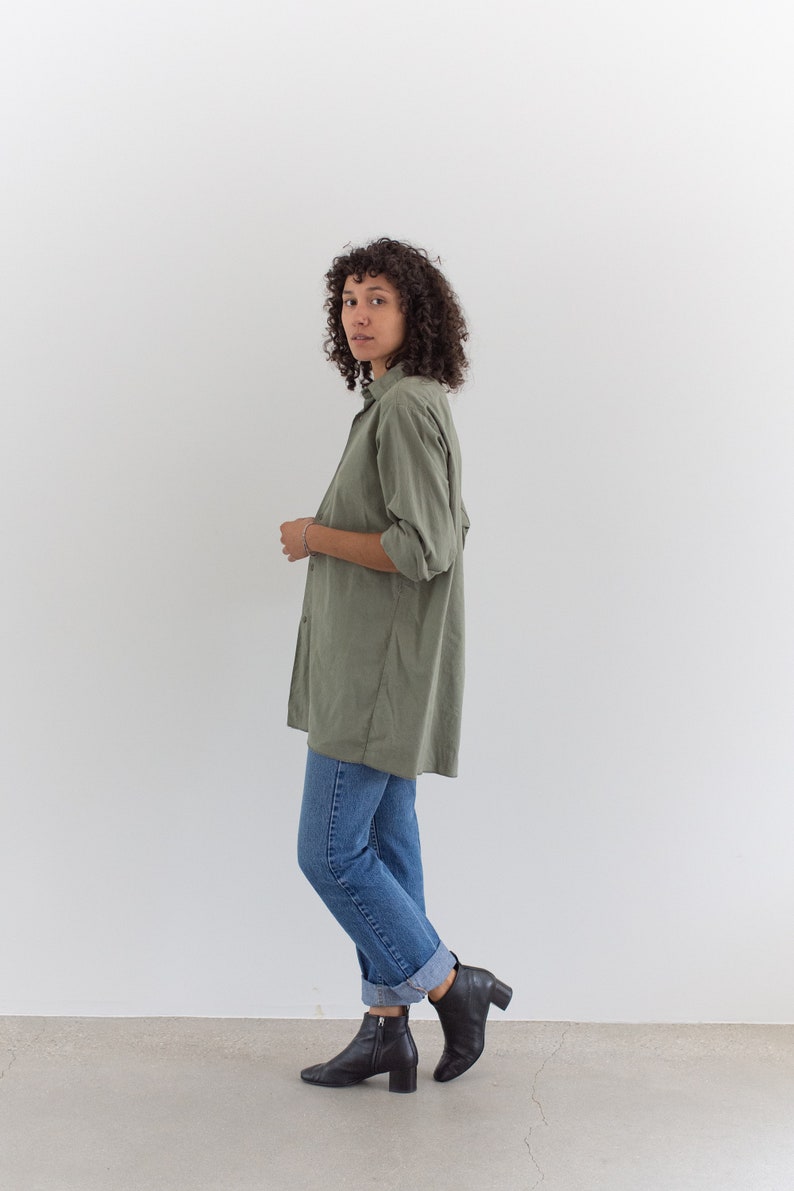 Vintage Sage Green Button up Shirt Cotton Simple Blouse M Etsy