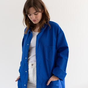 Vintage Matisse Blue Atelier Chore Coat | Unisex Bright Cobalt Cotton Blend Military Utility Snap Work Jacket | Made in Europe | XL |