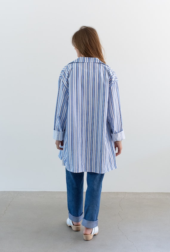 Vintage Blue White Striped Shirt Jacket Unisex Stri… Gem