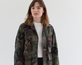 Vintage Faded Green Brown Ripstop Camo OverShirt Jacket | Unisex Camouflage Cotton Outerwear Spring | XS S | 007