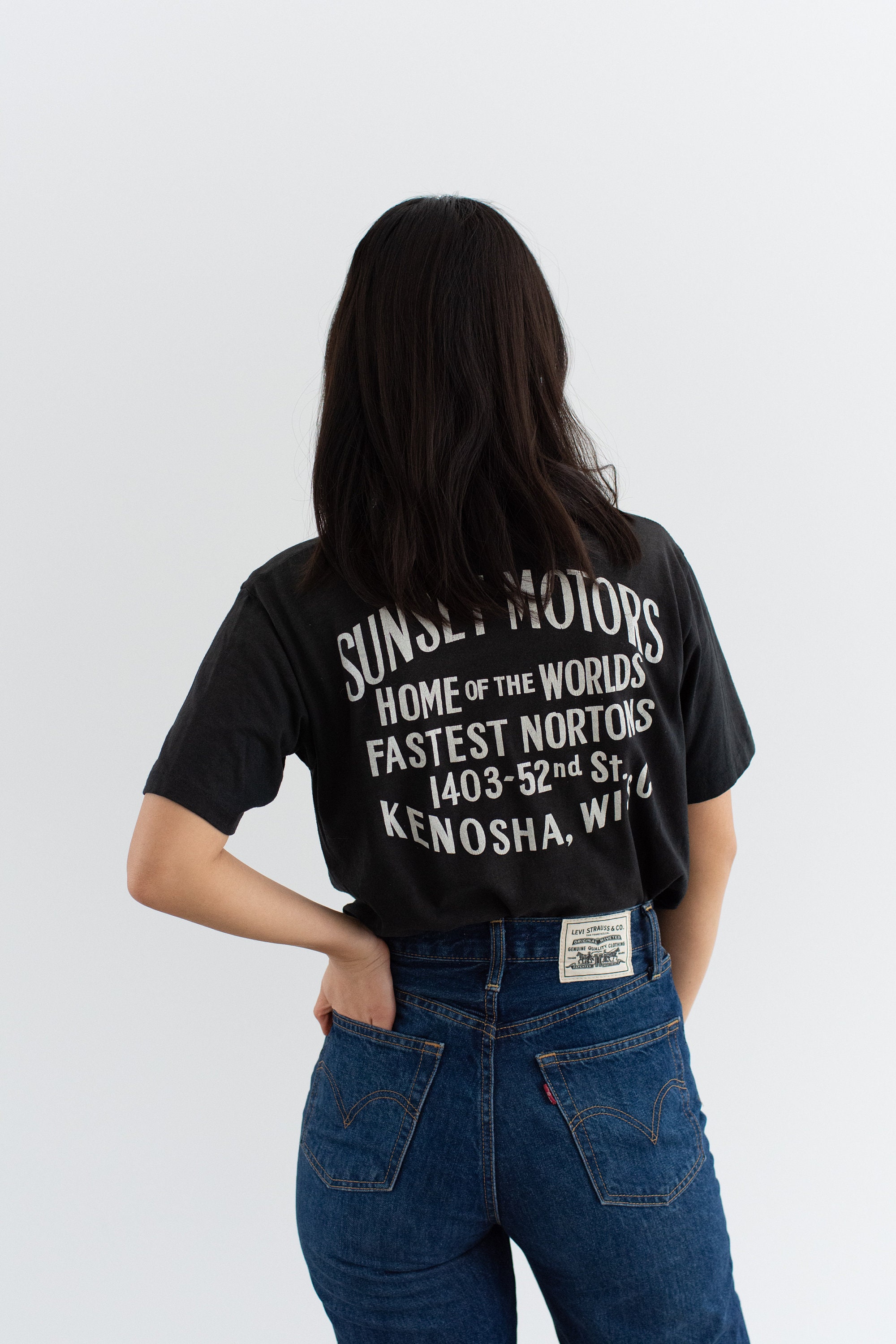 Vintage Black Norton Sunset Motors Pocket Tee | Crew Neck Tee T 