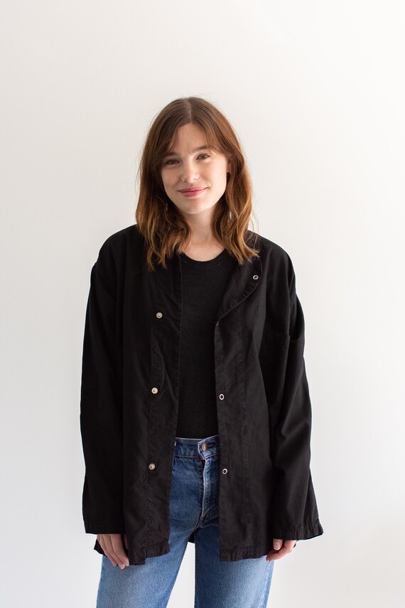 Vintage Black Overdye Side Snap Shirt Jacket | 1950s Smock Tunic 