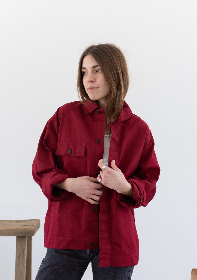 Vintage Berry Single Pocket Work Jacket IT-- Made in Italy M Red Unisex Workwear