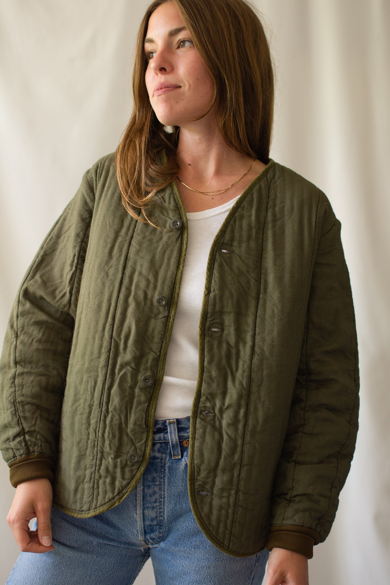 Vintage Olive Green Reversible Cotton Quilt Jacket | Unisex Puffer 