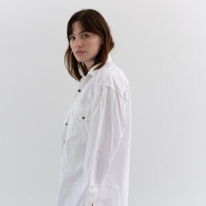 Vintage White Simple Oxford Snap Shirt 90s Cotton Work Blouse M image 6