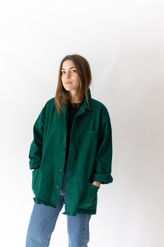 Vintage Emerald Green Chore Coat | Unisex Cotton F