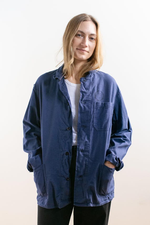 Vintage Blue Chore Coat | Unisex Stencil Cotton Utility Work