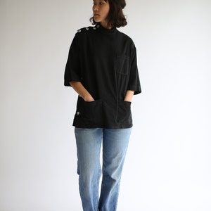 The Wardlea Smock in Black Vintage Overdye Side Button Painter Shirt Short Sleeve Studio Tunic Artist Smock S M image 2