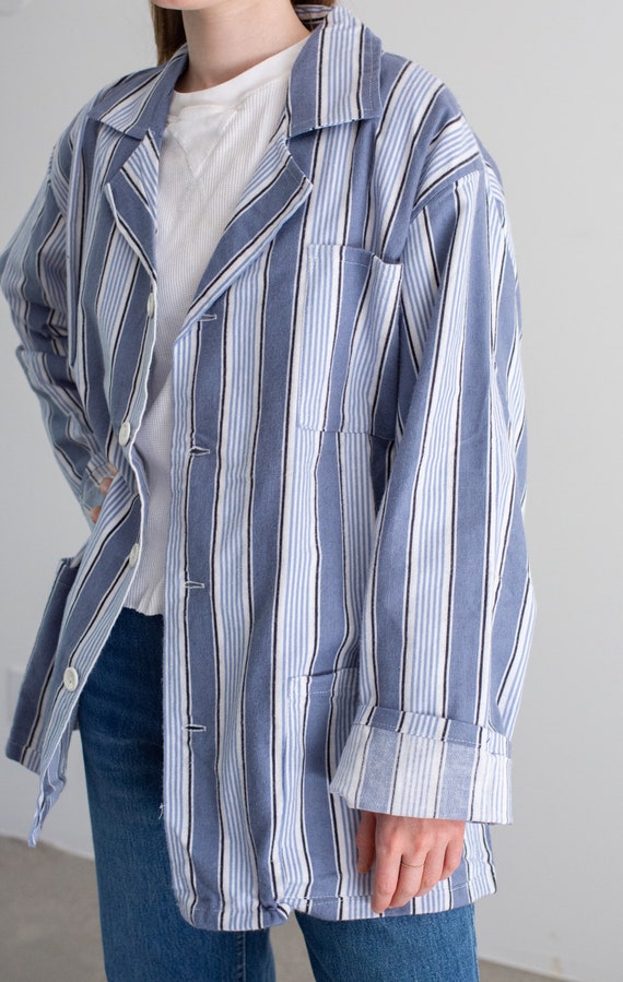 Vintage Blue White Striped Shirt Jacket | Unisex … - image 4