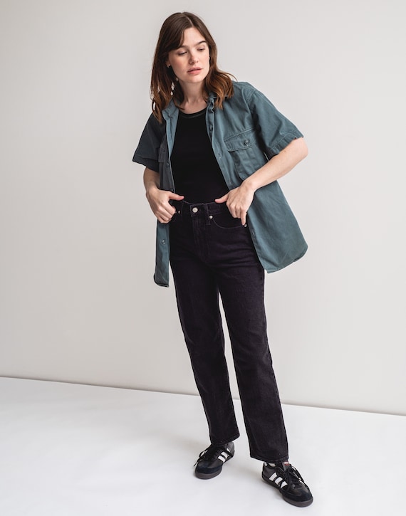 Vintage Teal Short Sleeve Work Shirt | Unisex 60s Cotton Overshirt