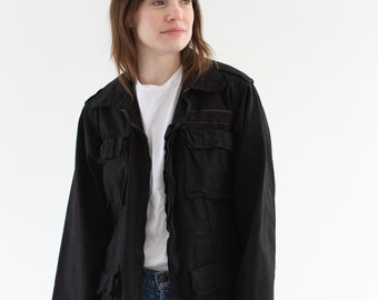 Vintage Black Heavyweight Unisex Cotton Four Flap Pocket Utility Double Layer Jacket | M |