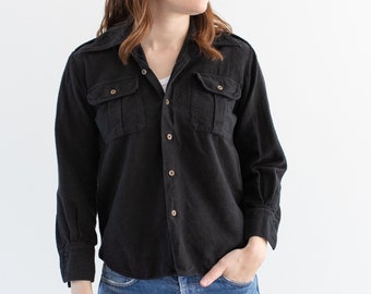 Vintage Overdye Black Chamois Flannel Shirt | Made in Greece | 70s Greek Pajama Pyjama Blouse | XS S |