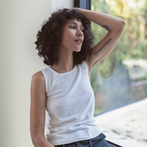The Budapest Tank | Vintage White Tank Top | 100% Cotton Singlet | Boat Neck Undershirt | XXS XS |