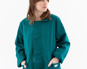 Vintage Emerald Green Chore Jacket | Unisex Cotton Utility Work | Made in Italy | M L | IT393