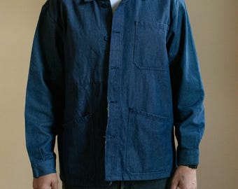 Vintage blauwe denim werkjas | Unisex katoenen utility werkjas | Gemaakt in Europa | Maat L | J159