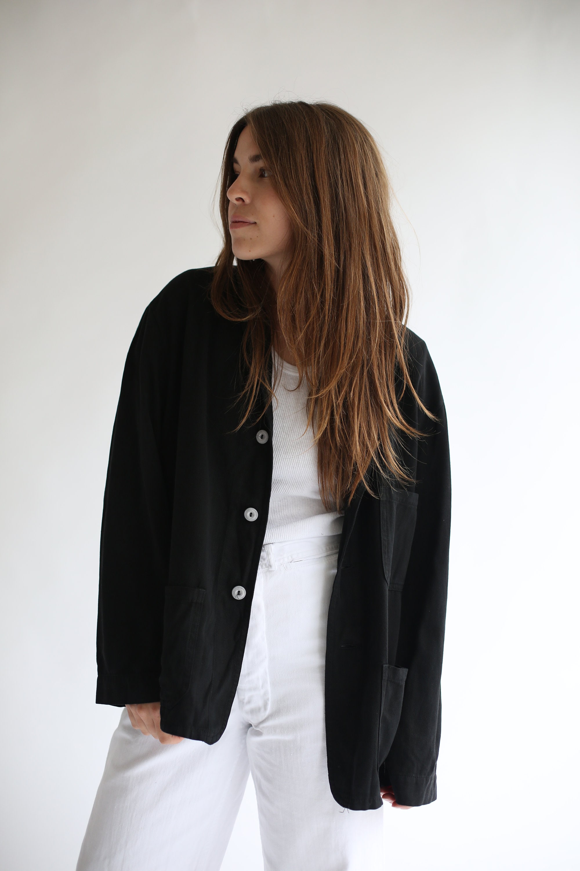 コート Black Cotton Three-Quarter Coat Vander Coat – Cinq à Sept