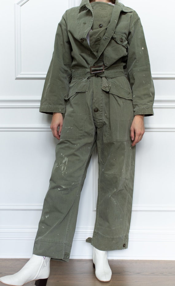 Vintage Green Herringbone Twill Painter Coverall