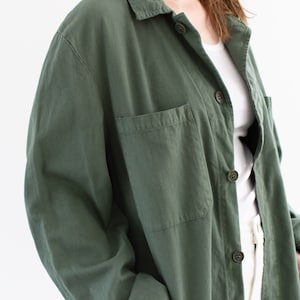 Vintage Eucalyptus Green Shop Coat Unisex Herringbone Twill Euro Chore Trench Jacket M image 4