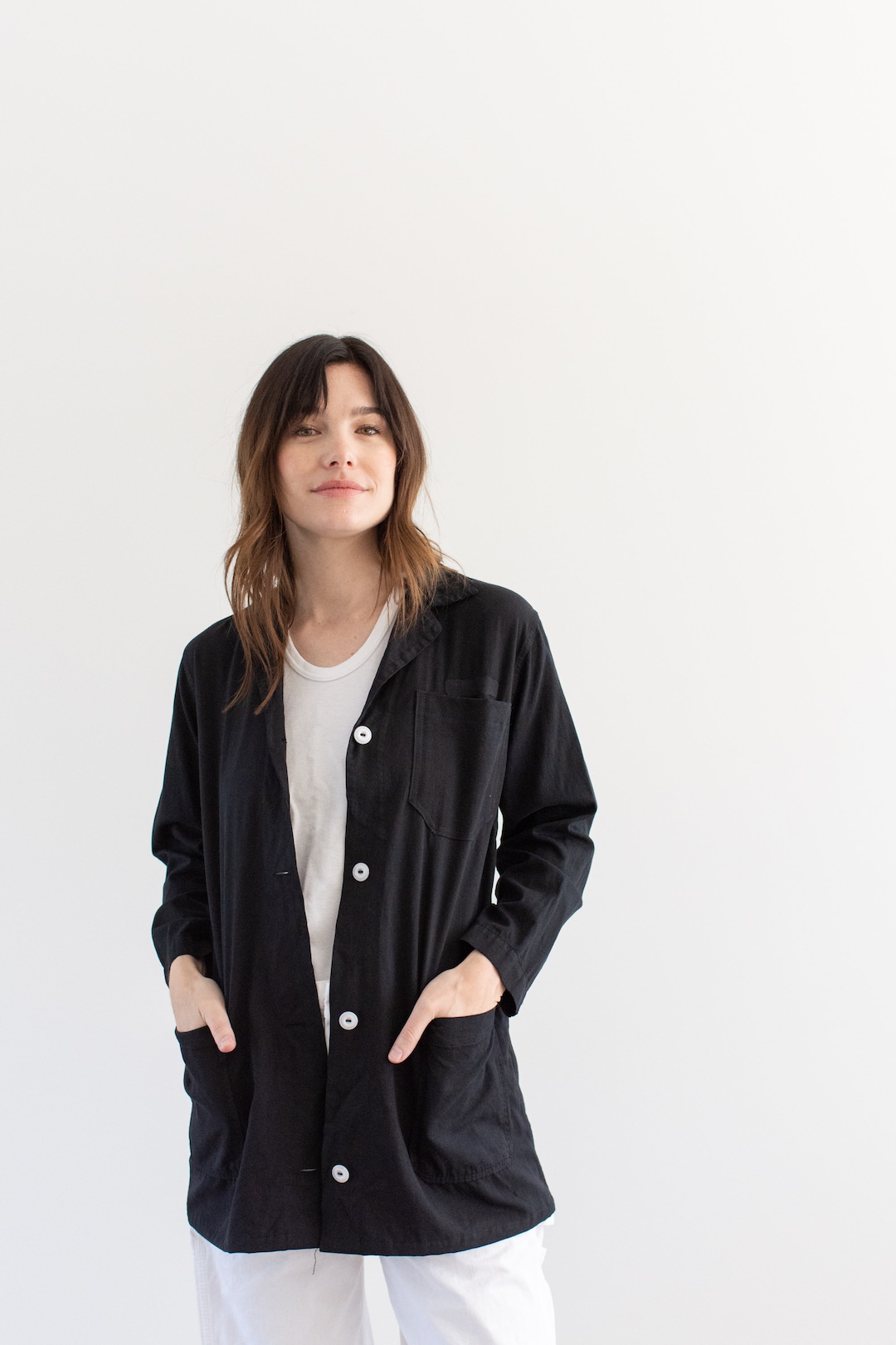 Vintage Black Lightweight Cotton Chore Blazer | Unisex Three Vintage Black Lightweight Cotton Chore Blazer | Unisex Three