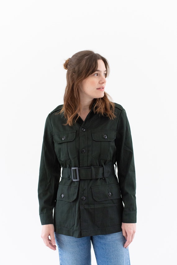 Vintage 70s Dark Forest Green Belted Safari Shirt 