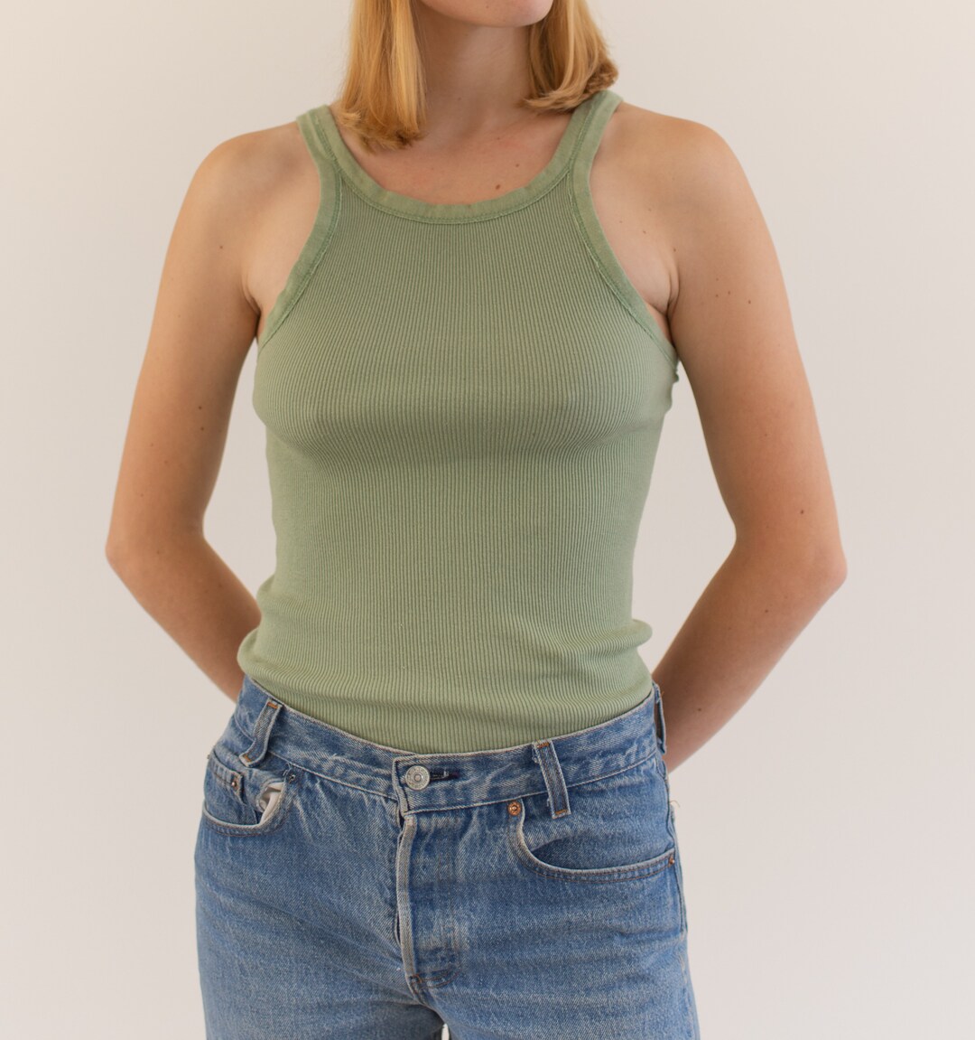 The Verona Tank Vintage Olive Green Rib Knit Tank Top Sage - Etsy