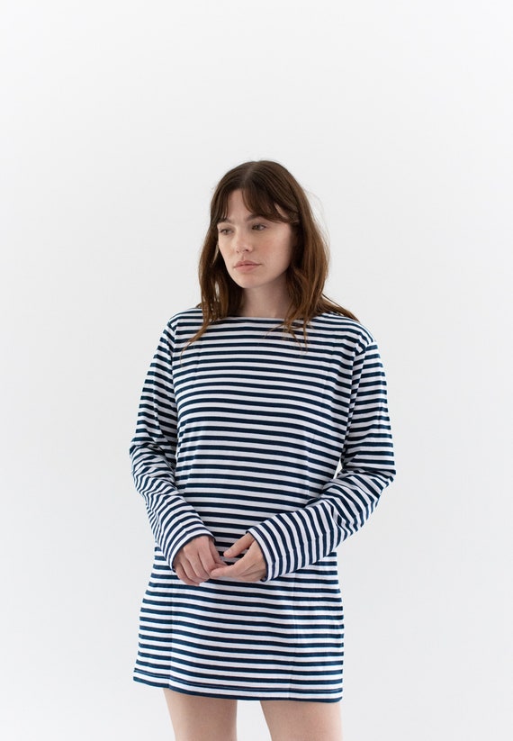The Bateau Shirt Dress | White Navy Stripe Long S… - image 4