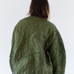 Vintage Green Liner Jacket Unisex Wavy Quilted Nylon Coat XL LI269 image 2