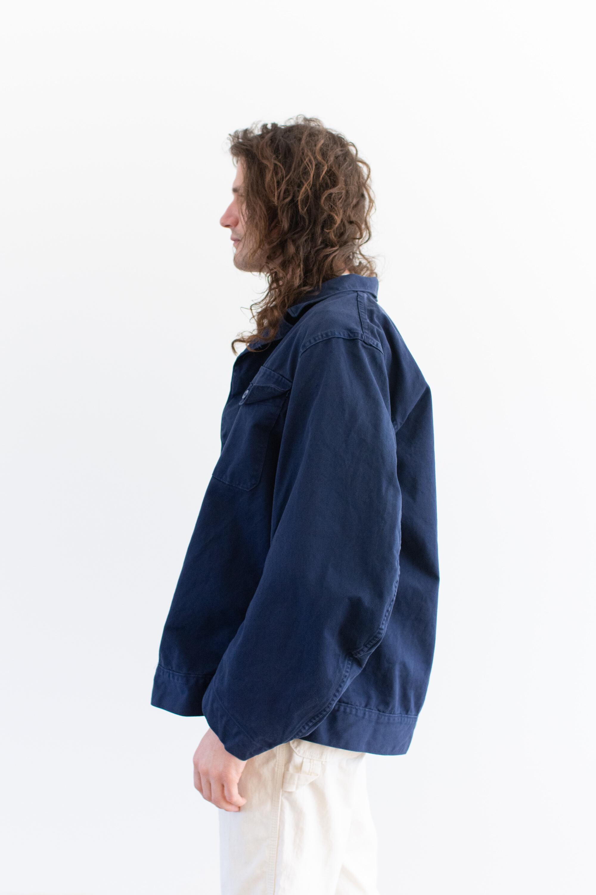 Vintage Ocean Blue Oversized Side Snap Coat | Unisex Utility Work