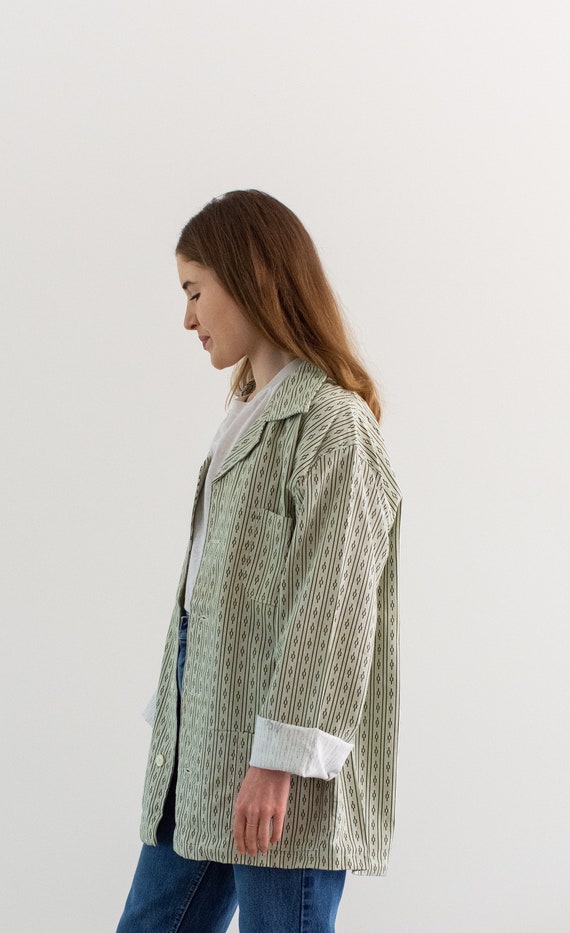 Vintage Green White Striped Shirt Jacket Stripe Cot… Gem