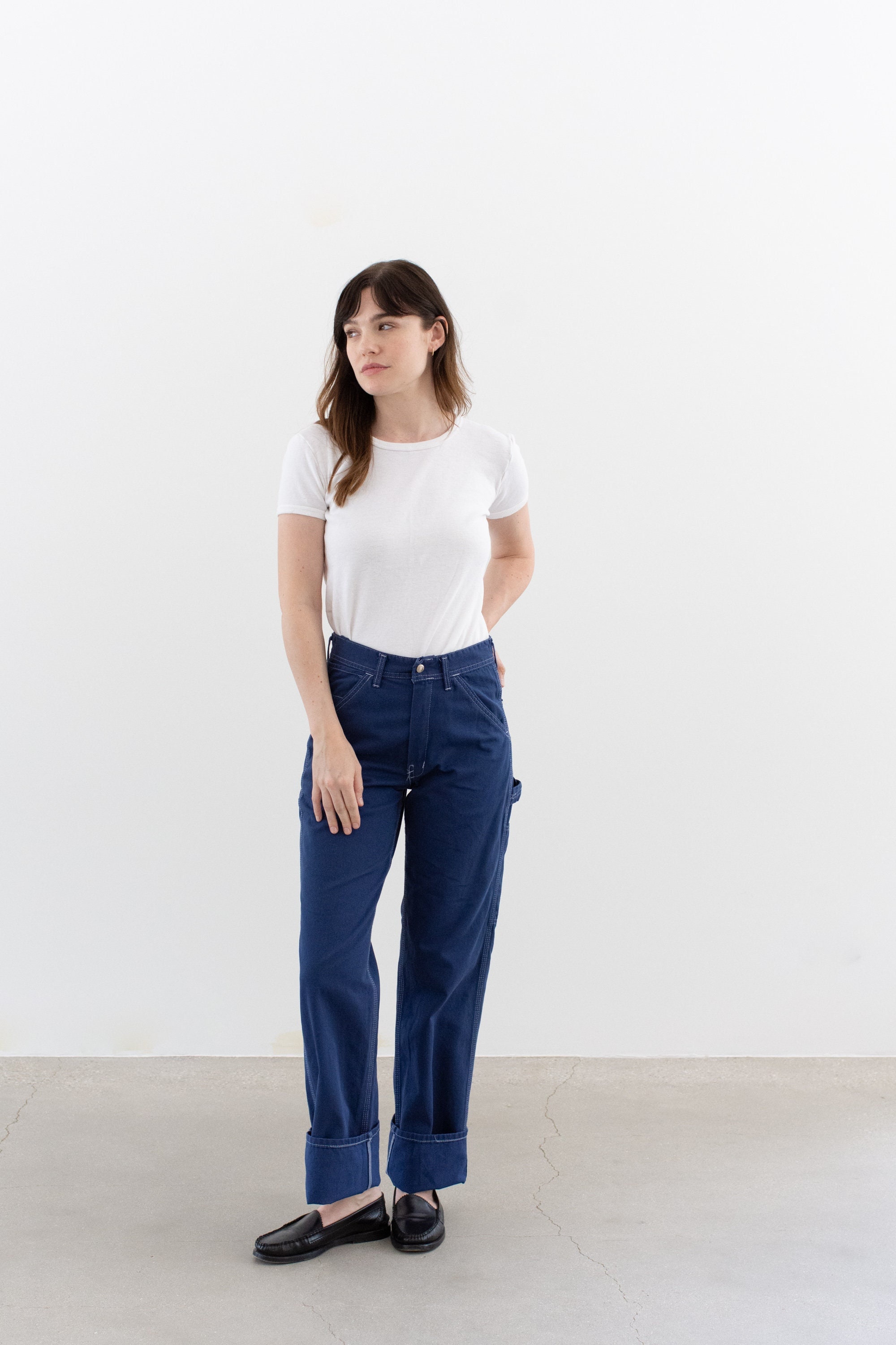 Vintage 26 27 28 29 30 Waist Workwear Blue Cotton Utility