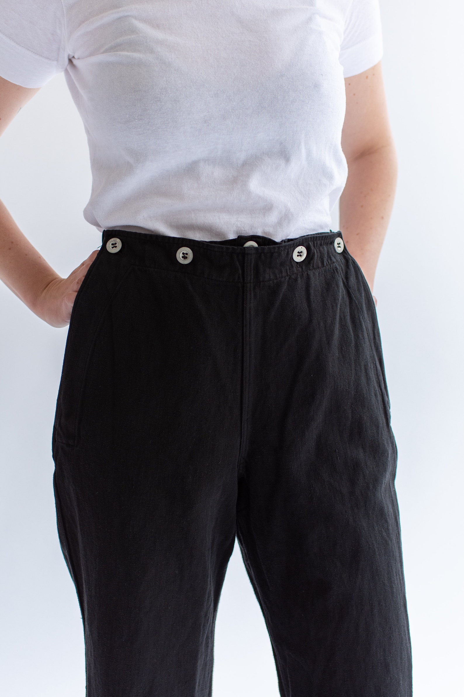 Vintage 30 32 Waist Black Herringbone Twill Sailor Pants | Six Button ...
