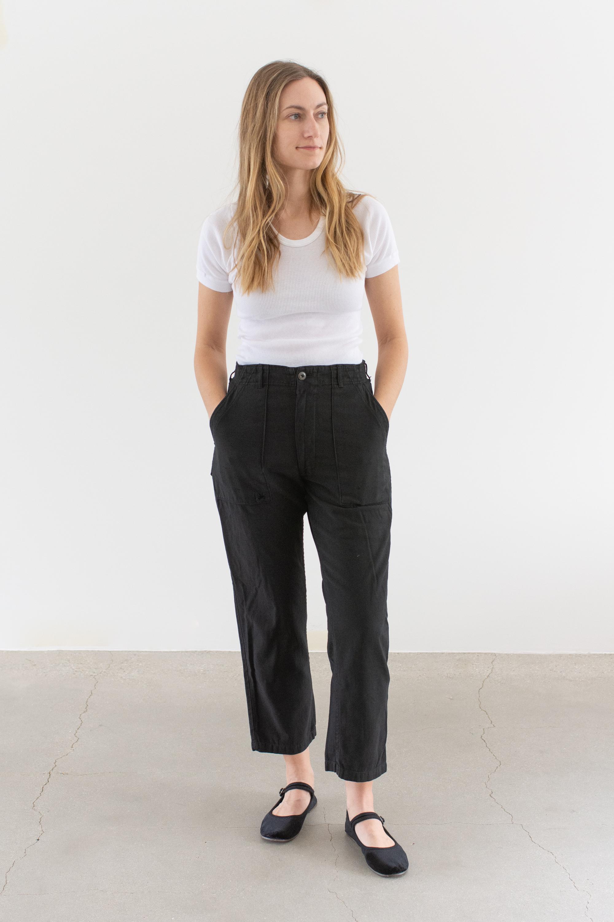 パンツ OverDyedVintageCurtainFabricRemakeSlacks Vintage 29 Waist Black Utility Trousers | Unisex Painter 60s