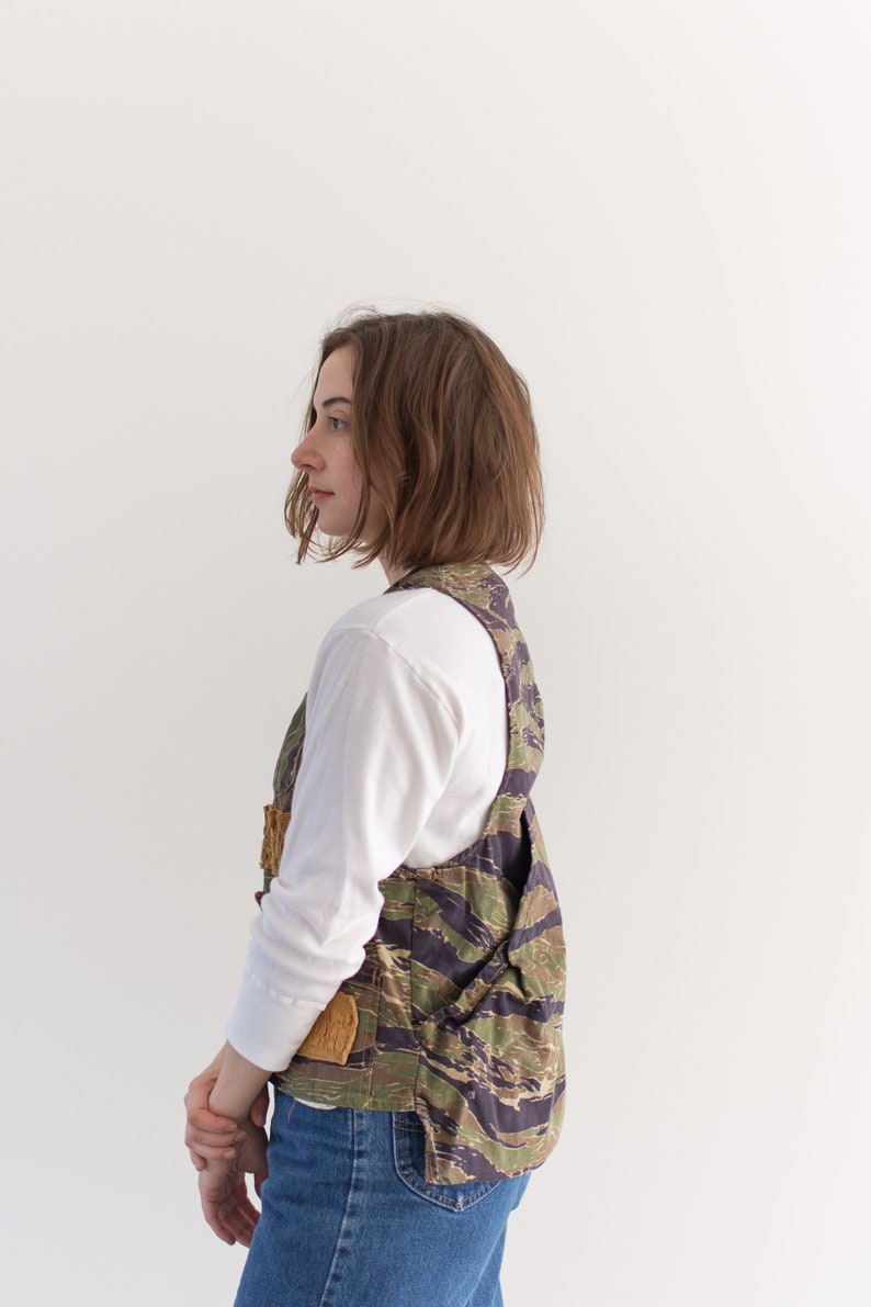 Camouflage Military Vest khaki Cotton Vintage Camo Fishing Vest S