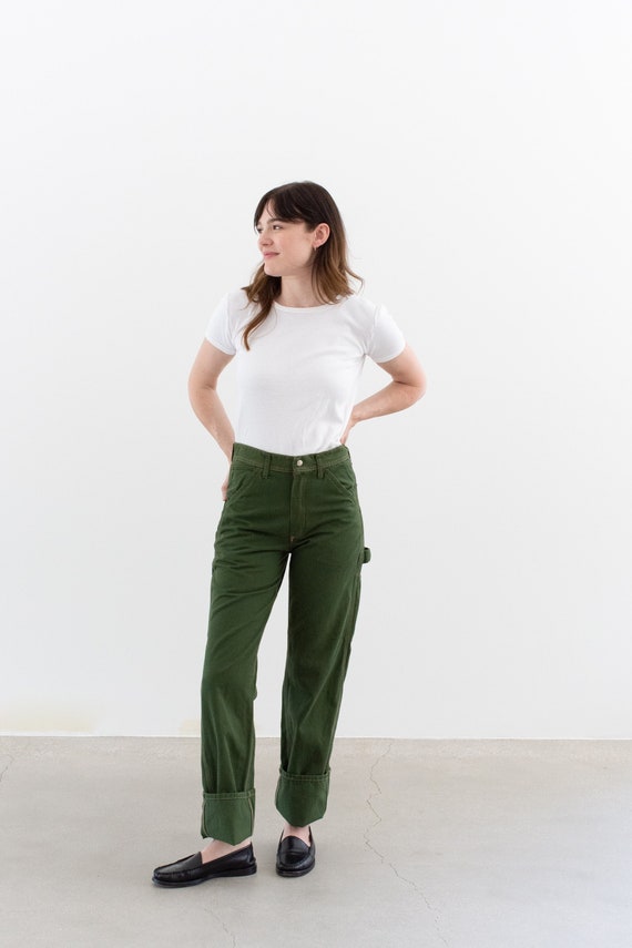 【新品】GREEN CLOTHING PAINTER PANTS 24-25 Vintage 25 26 27 28 29 Waist Forest Green Cotton Utility