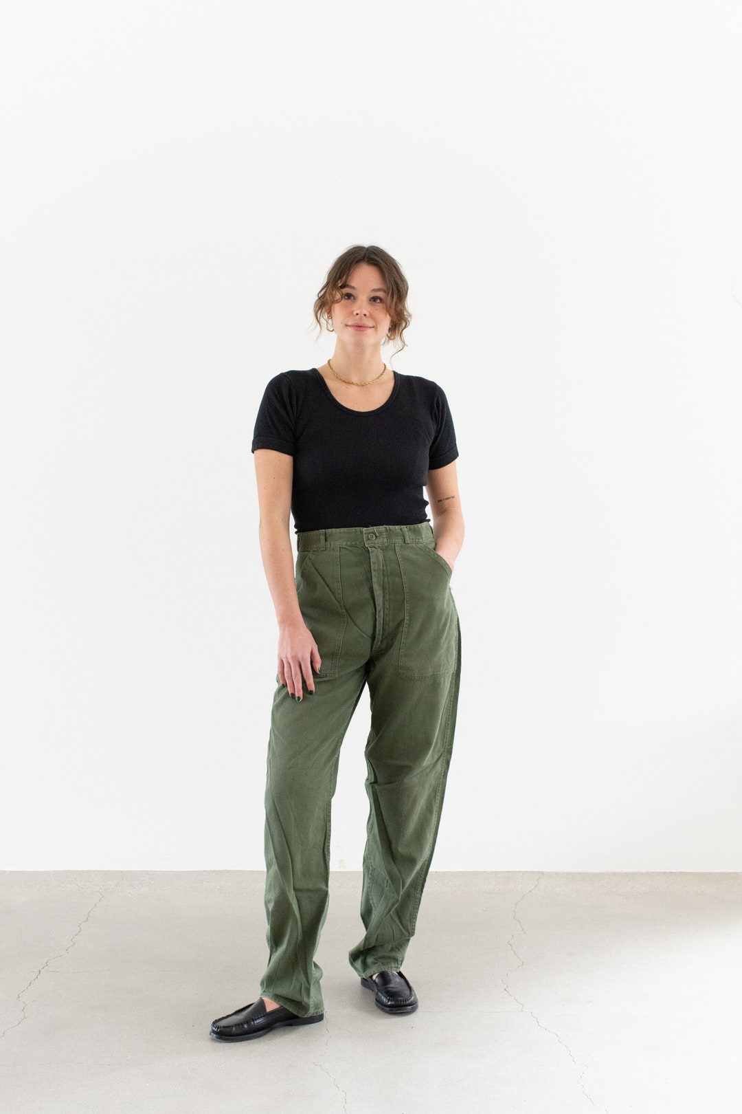 Vintage 30 Waist Olive Green Army Pants Unisex Utility Fatigues