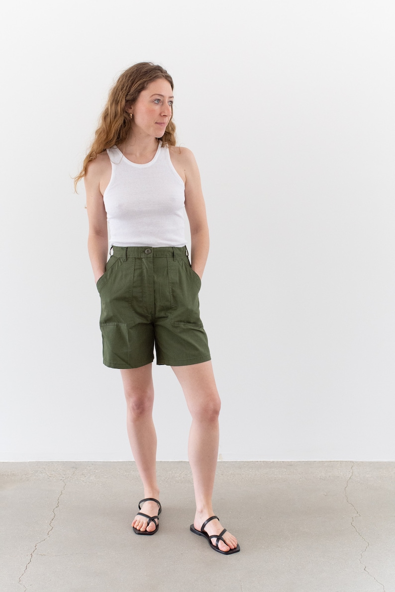 Vintage 25 26 27 28 29 Waist Poly Cotton Green Fatigue Shorts OG 507 Army Shorts Zipper Fly image 2