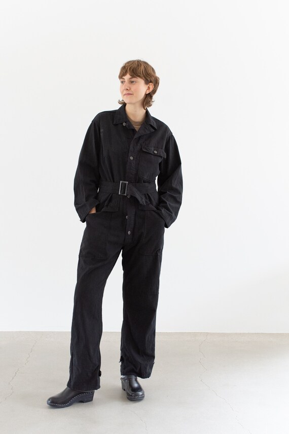 Vintage Overdye Black Belted Coverall | Herringbo… - image 2