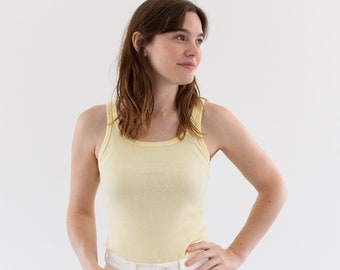 The Corsica Tank in Butter Yellow | Vintage Rib Knit Tank Top | 100% Cotton Singlet Undershirt | XS S