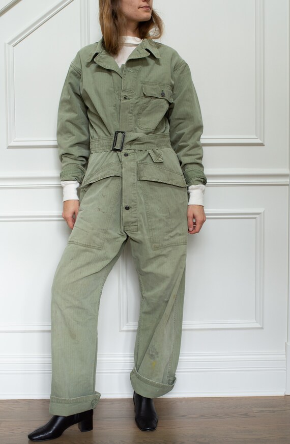 Vintage Green Herringbone Twill Coverall | Green