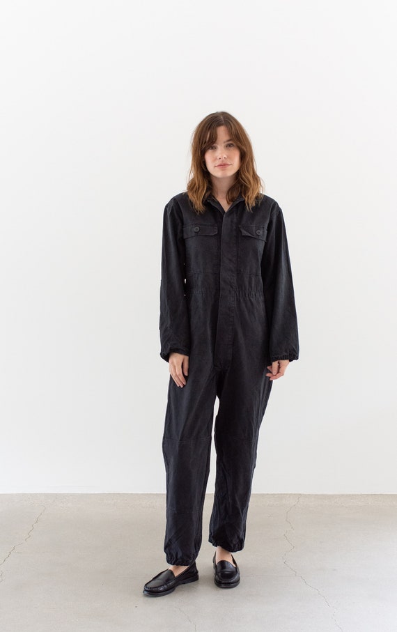 Vintage Black Cotton Coverall | Jump Suit Jumpsuit