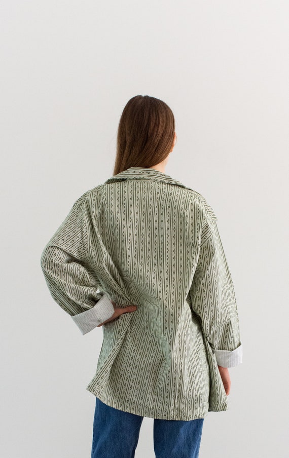 Vintage Green White Striped Shirt Jacket Stripe Cot… Gem