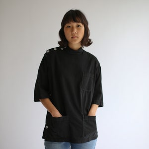 The Wardlea Smock in Black Vintage Overdye Side Button Painter Shirt Short Sleeve Studio Tunic Artist Smock S M image 1