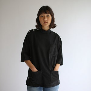 The Wardlea Smock in Black | Vintage Overdye Side Button Painter Shirt | Short Sleeve Studio Tunic | Artist Smock | S M