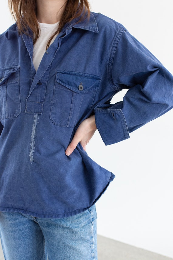 Vintage Denim Blue Popover Shirt | Mended Indigo … - image 5